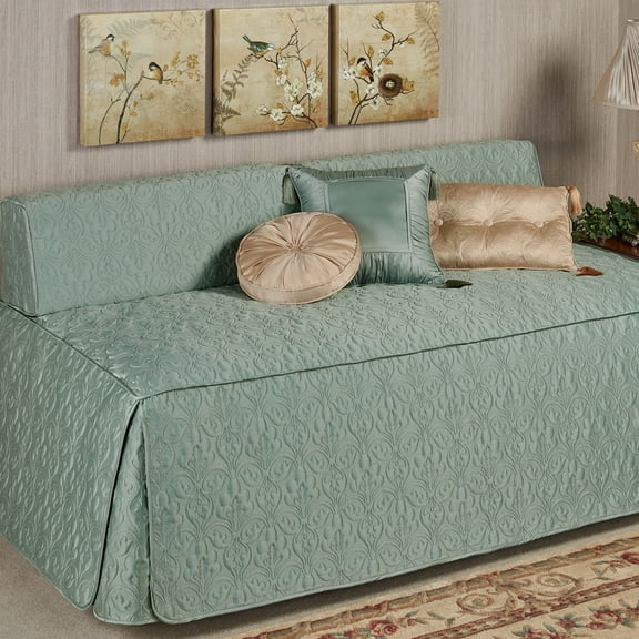 Cambridge Polyester Satin Damask Quilted Bedding, Cool Aqua Mist, 5-pc Daybed Bed Set