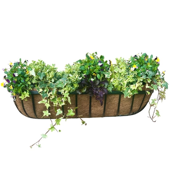 Cambridge Premium Wall Trough 24" x 7.25" x 7" Black Coco Liner Planter Boxes with Flattened Slat Styling