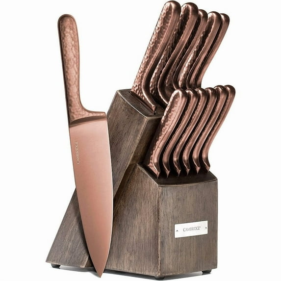Cambridge Rame Hammered Copper Cutlery 12-Piece with Block