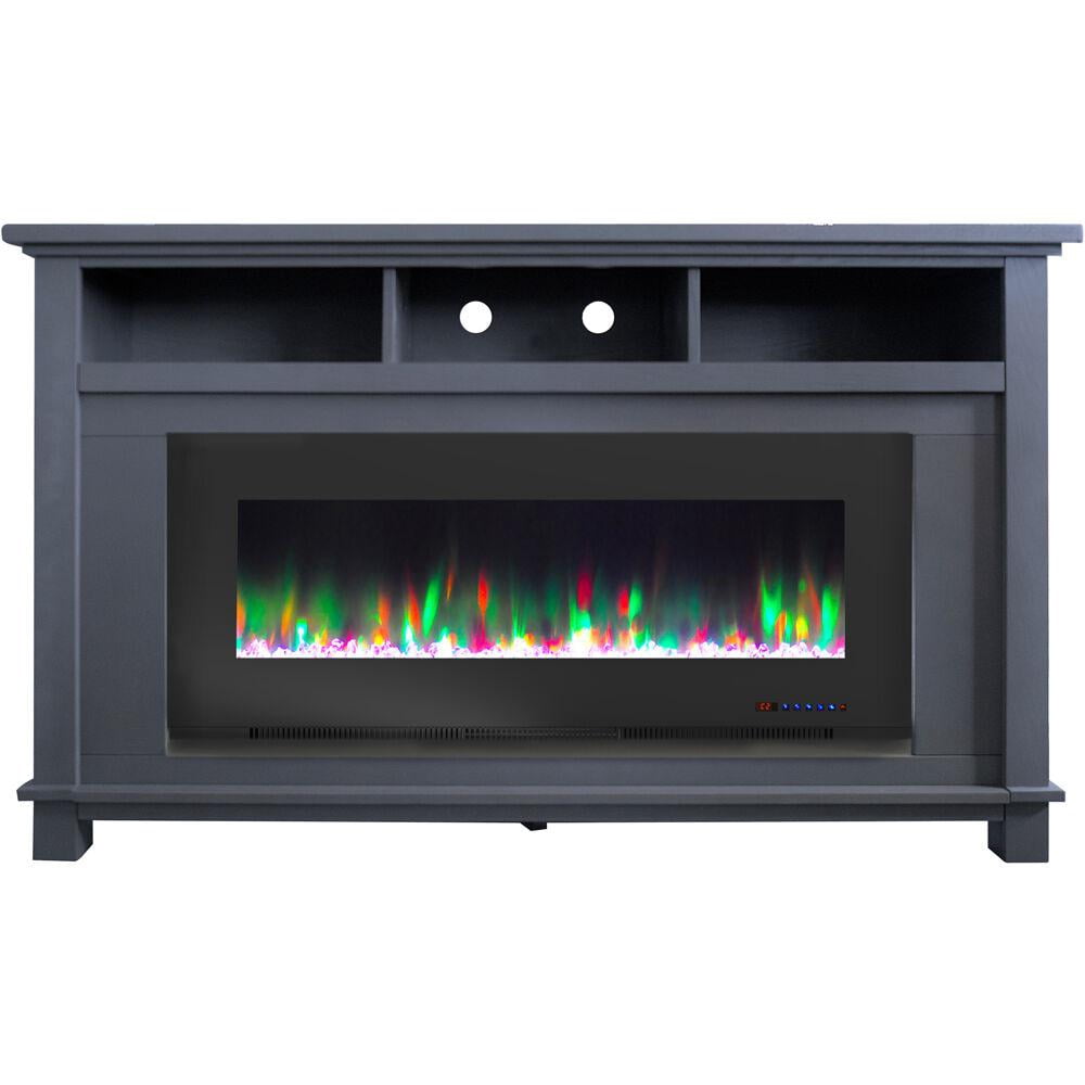 Cambridge San Jose 57'' Electric Fireplace with Crystal Insert |  Multi-Color LED Flame | TV Stand | For Rooms up to 300 Sq.Ft | Remote |  Adjustable Heat Settings | Slate Blue Mantel - Walmart.com