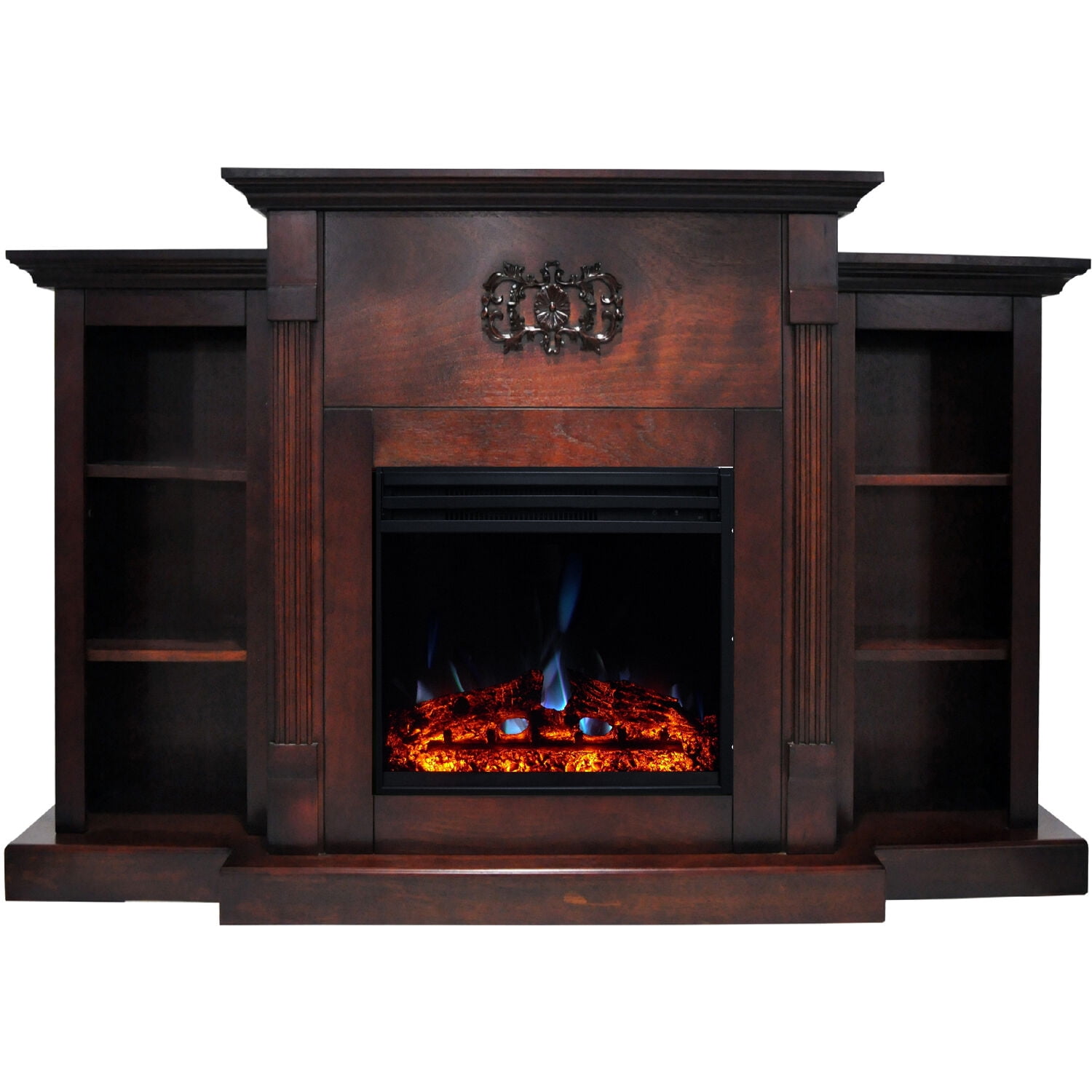 Sanoma 72'' Walnut Electric Fireplace with Multi-Color Flame and Mantel