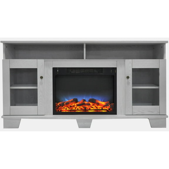 Cambridge Savona 59'' Electric Multi-Color LED Fireplace with Log Insert | TV Stand | Remote | For Rooms up to 210 Sq.Ft | White Mantel | Adjustable Heat Settings | Storage | Timer