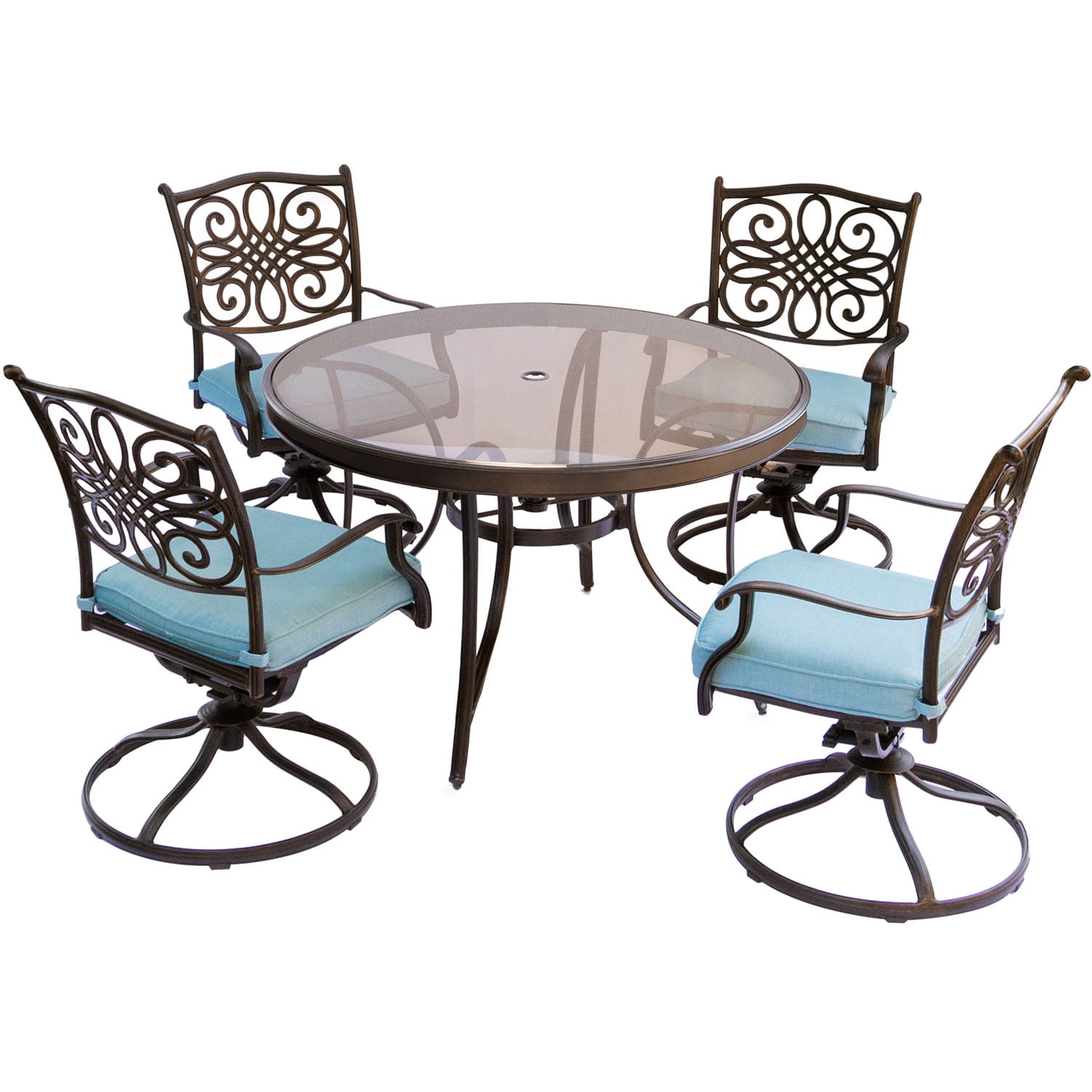 Cambridge Seasons 5-Piece Dining Set in Blue with 48 In. Glass-top Table