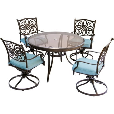 Cambridge Seasons 5-Piece Dining Set in Blue with 48 In. Glass-top Table