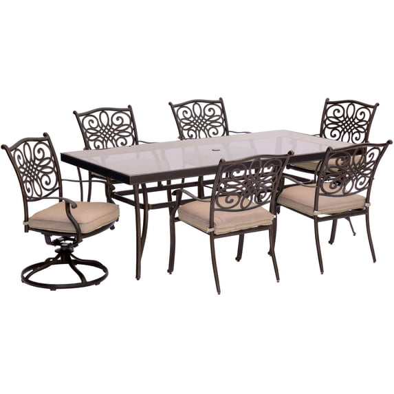 Cambridge Seasons 7-Piece Dining Set in Tan with Extra Large Glass-Top Dining Table