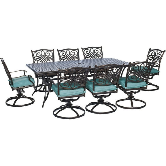 Cambridge Seasons 9-Piece Aluminum Outdoor Dining Set with 8 Swivel Rockers, Seats 8