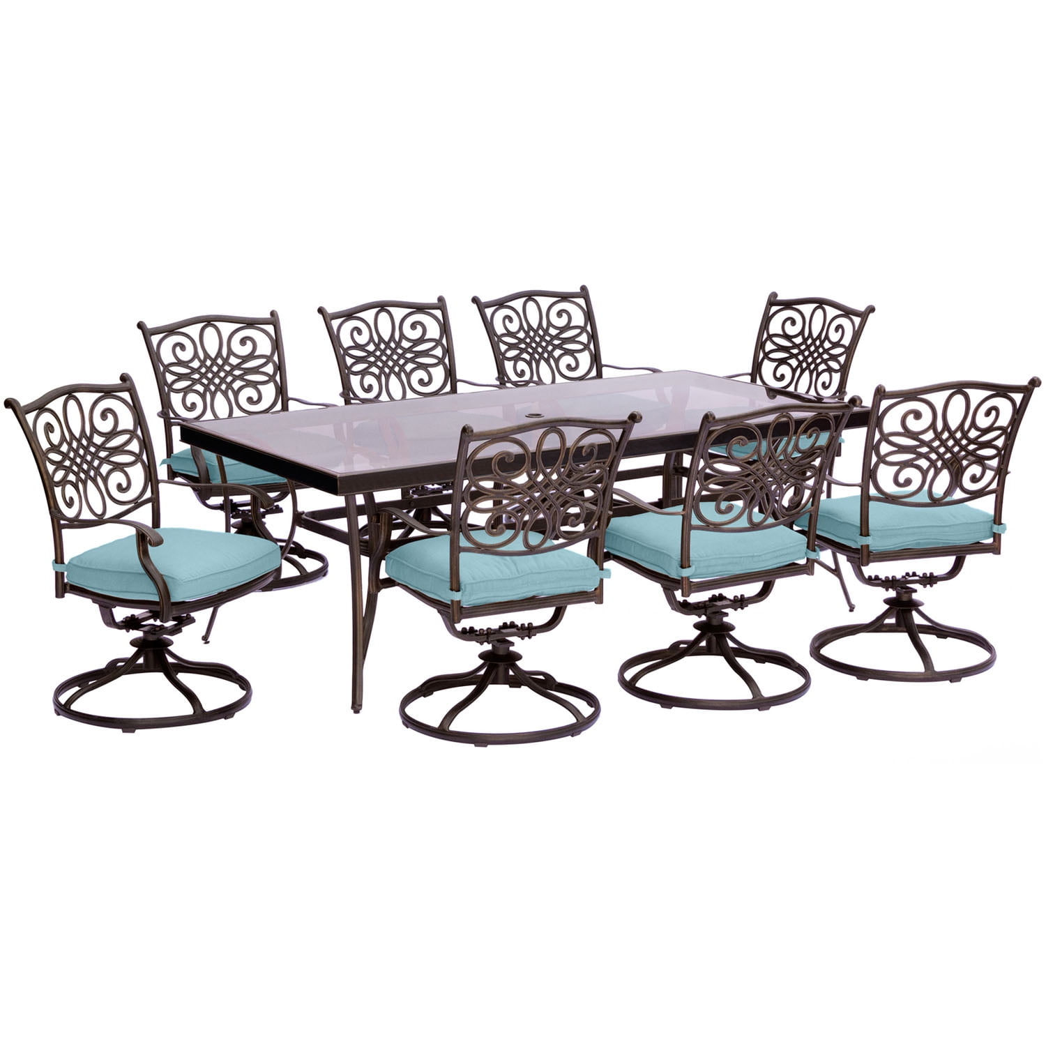 Cambridge Seasons 9-Piece Dining Set in Blue with Extra Large Glass-Top Dining Table