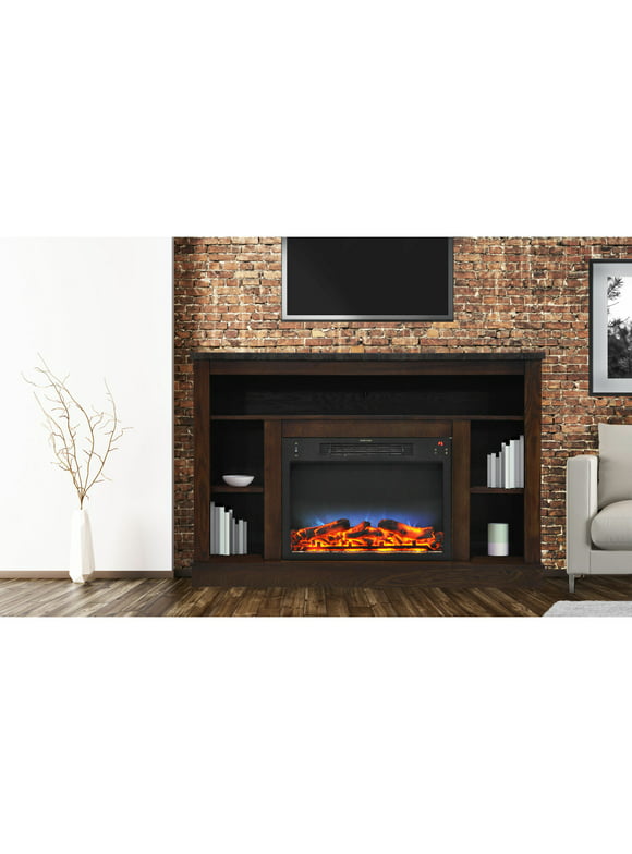 Cambridge Seville 47'' Freestanding Electric Multi-Color LED Fireplace with Log Insert and Remote | Mahogany Mantel | For Rooms up to 210 Sq.Ft. | Adjustable Heat Settings | Timer