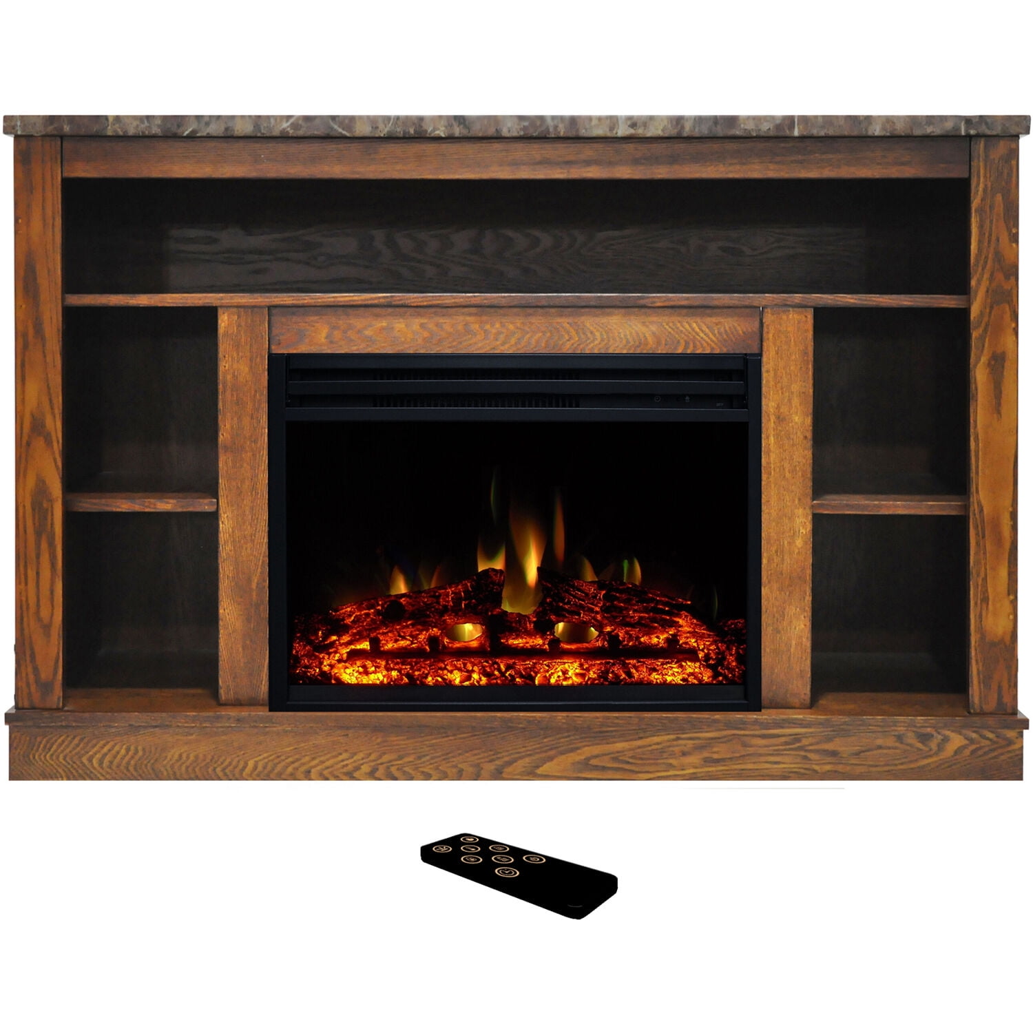 Walnut 47-Inch TV Stand with Electric Fireplace and Remote Control