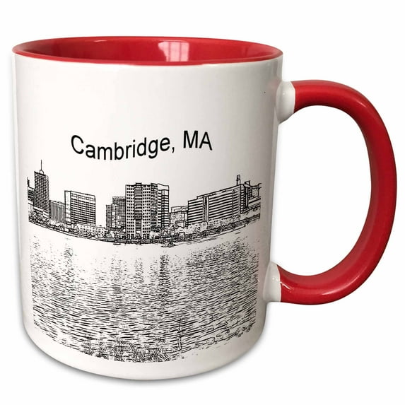 3drose, Cambridge Skyline Line Art, 15oz Two-tone Red Mug