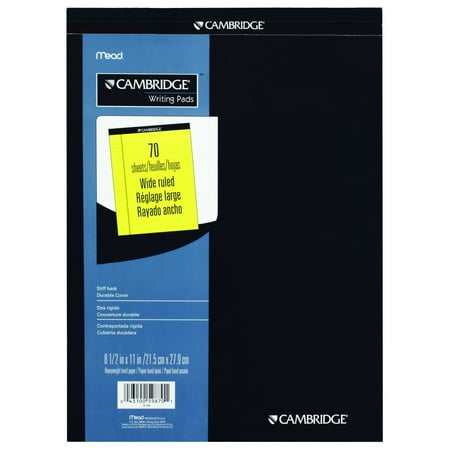 Cambridge Stiff-Back Legal Pad, Wide Ruled, 8.5in X 11in, 70 Sheets, Canary
