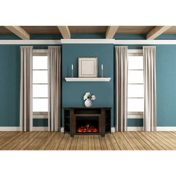 Cambridge Stratford Electric Fireplace Heater with 56-In. Walnut Corner TV Stand, Enhanced Log Display, Multi-Color Flames, and Remote