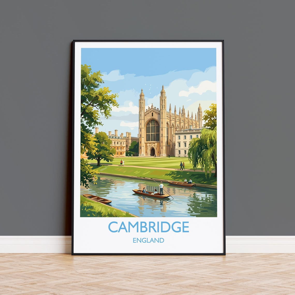 Cambridge Travel Kings College River Cam Punting Scene Historic ...