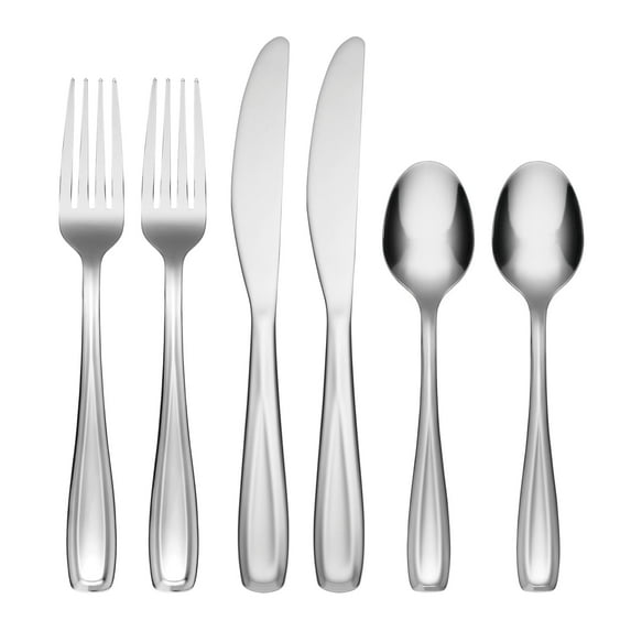 Cambridge Waylen Mirror Silverware Set – Two 3 Piece Settings | 2 Dinner Forks, 2 Dinner Knives and 2 Teaspoons