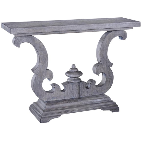 Cambridge Weathered Gray Console Table with Scroll Design