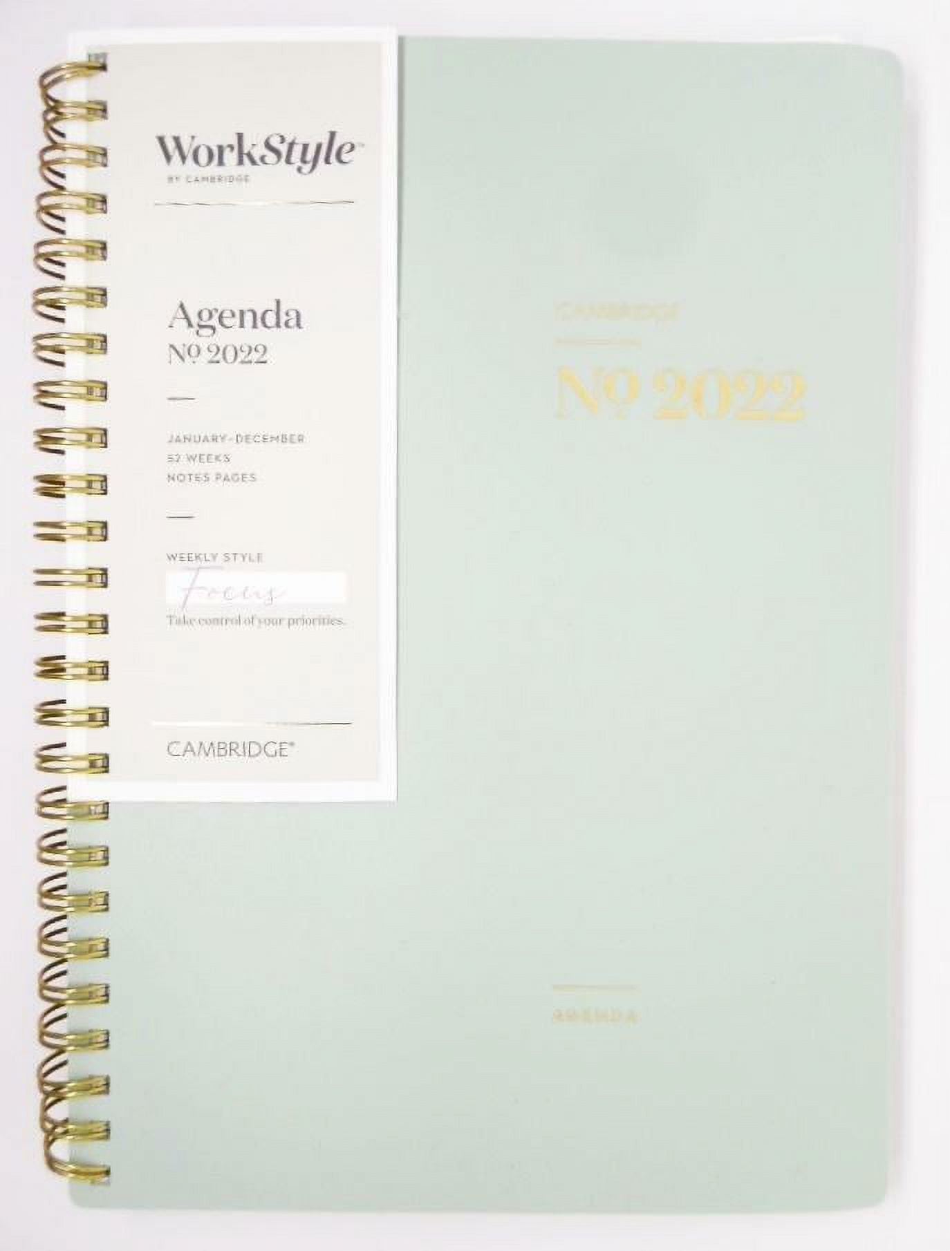 Cambridge WorkStyle 2022 Agenda 52-Week Planner Small Focus W/M Poly Green  