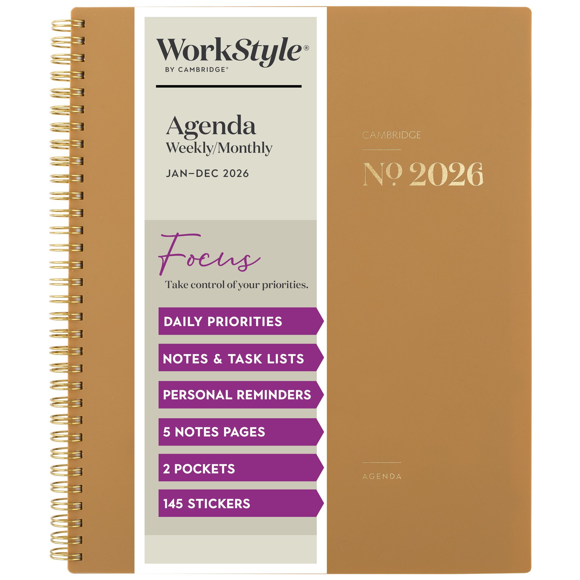 Cambridge WorkStyle Focus 2026 Weekly Monthly Planner Sunbaked Clay Large 8 12 x