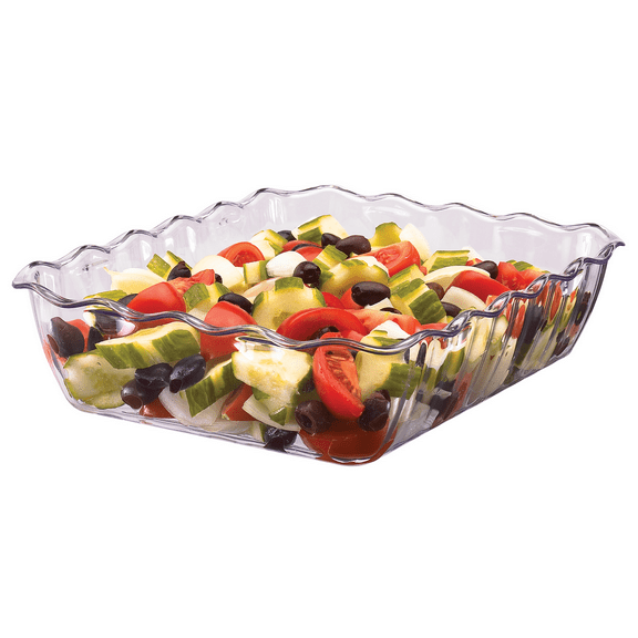Cambro 10 lb Clear Plastic Scalloped Deli Crock - 13 3/10"L x 10 1/2"W x 3 1/4"H