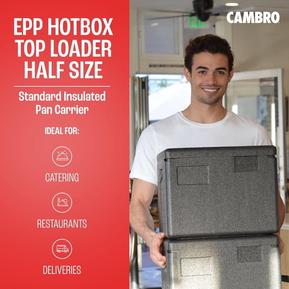 Cambro GoBox Insulated Lightweight Thermal Hot Box and Food Pan Carrier (8 Inch Deep) - Hotbox and Food Warmer for Catering & Transport - Top Load (Gray)