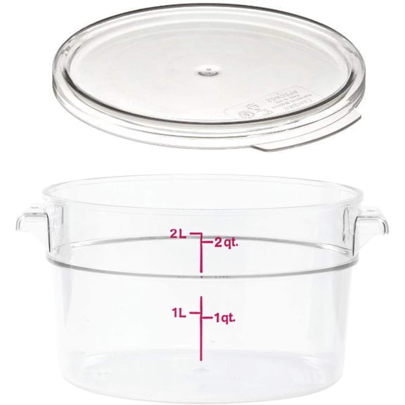 Premium Cambro 2 Quart Clear Round Food Storage Container Commercial Grade Polycarbonate Food Organizer with Built-In Handles, Ideal for Kitchen Prep, Pantry Storage & Restaurant Use