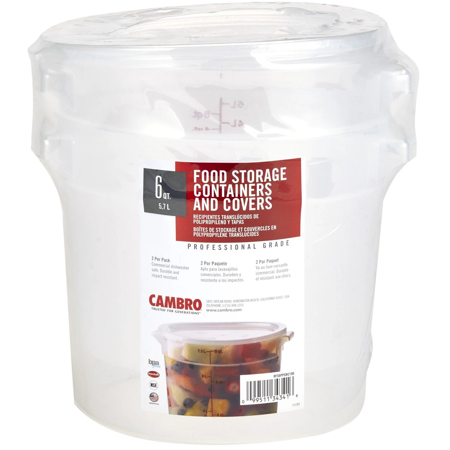 Clear 6 Quart Round Plastic Food Storage Containers with Lids, 2 Pack