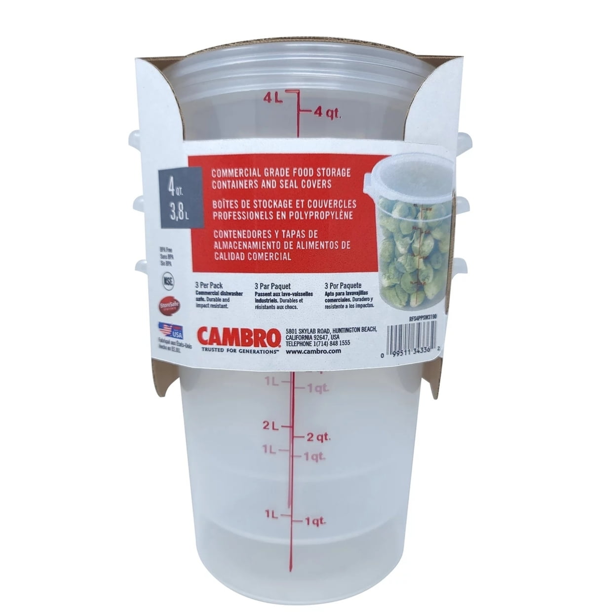 Cambro 2 and 4 Qt. Translucent Round Polypropylene Food Storage