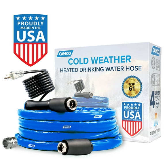 Camco 12-Foot Heated Water Hose for RV - Water Line Freeze Protection (22910)