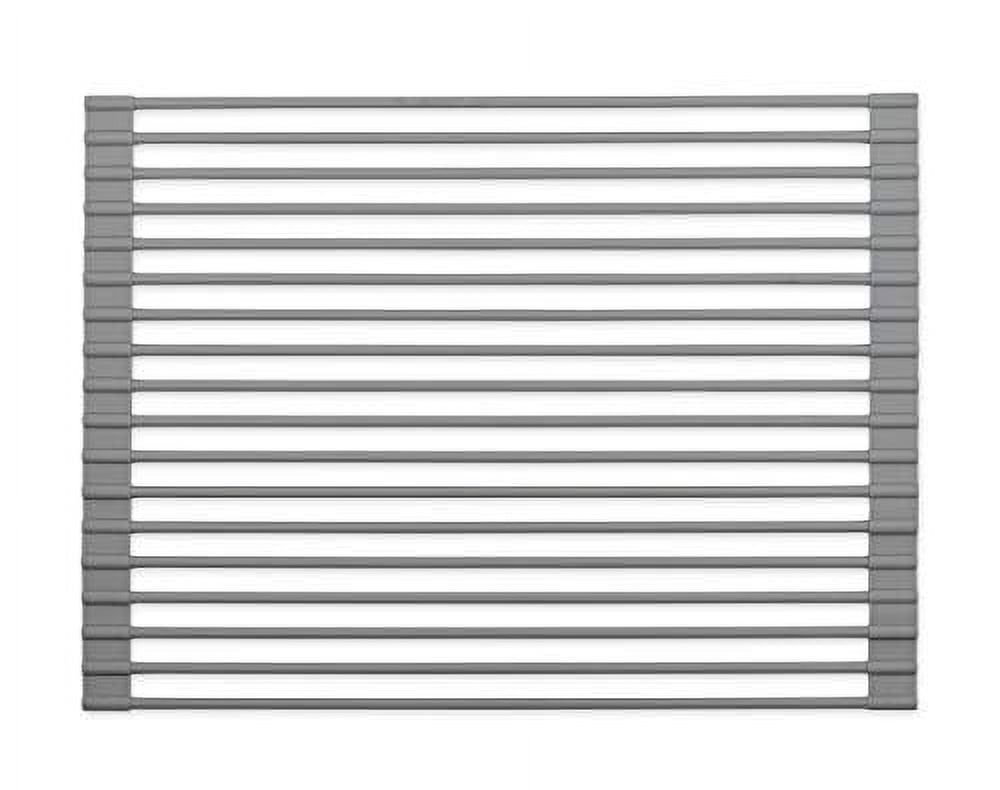 Gray Foldable Metal Roll-Up Dish Drying Rack