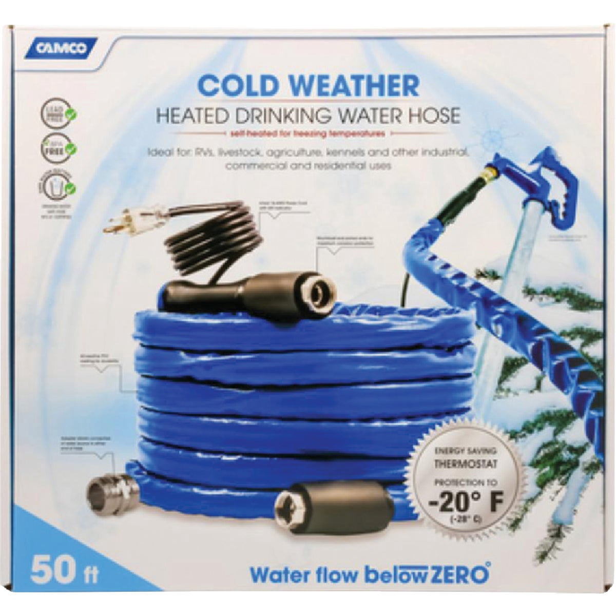 Camco 22912 TastePURE Heated Drinking Water Hose Lead and BPA Free, 5/8" ID, -20 Degree Protection - 50 ft.