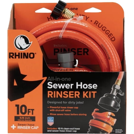 Camco RhinoFLEX RV Sewer Hose System With Rinse Cap - 10 Ft, Orange — Garden & Landscape Use, Standard Connection