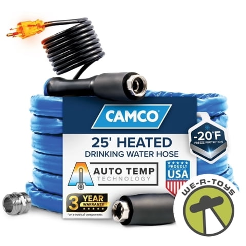 Camco 25-Foot Heated Water Hose for RV - Drinking Water Safe - Blue (22911)