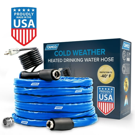Camco 25-Foot Heated Water Hose for RV - Water Line Freeze Protection (22922)