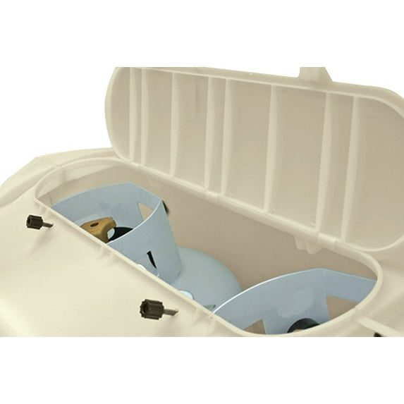 Camco 40532 Propane Tank Cover, Colonial White - Fits A 30lb. Steel Double Tank