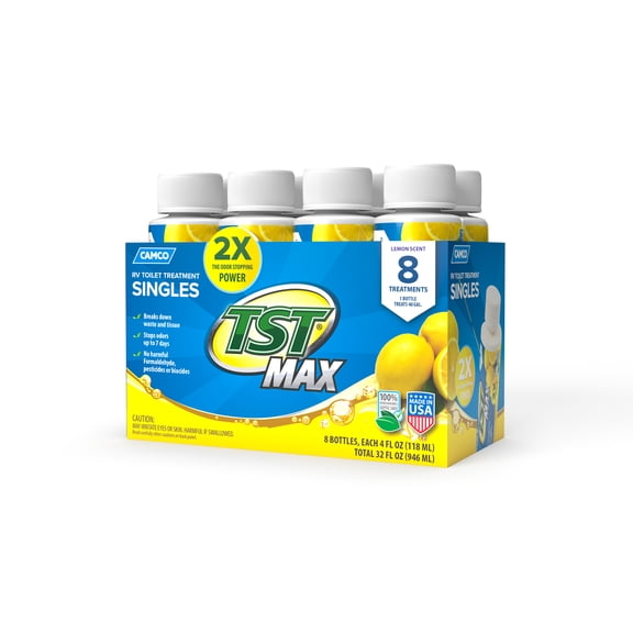 Camco 41571 Tst Ultra Concentrated Rv Toilet Treatment Singles - Lemon Scent, 8 X 4 Oz. Bottle