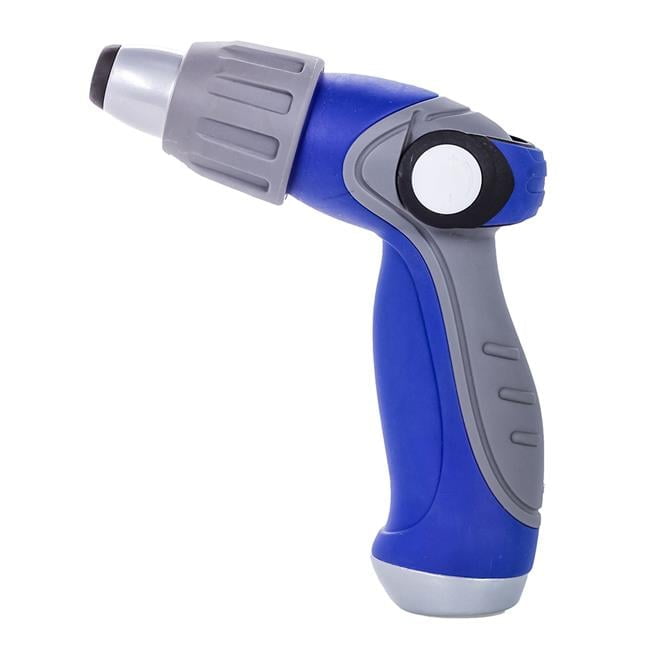 Blue and Gray Thumb Lever Hose Nozzle with Adjustable Spray