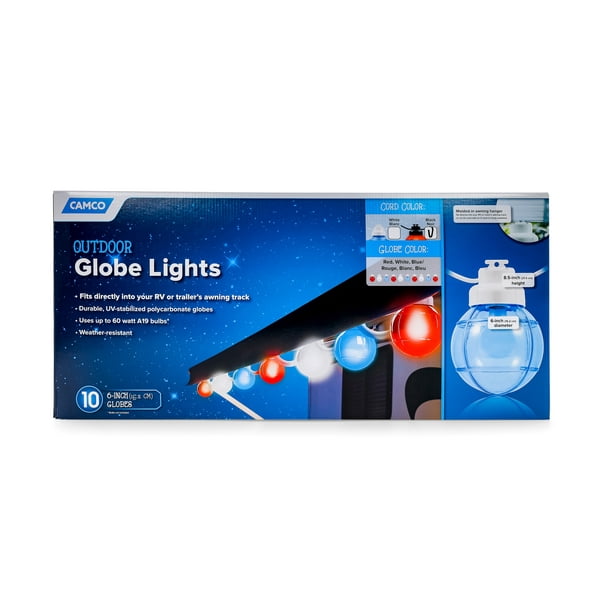 Camco 42773 Decorative RV Awning Globe Lights Features 6 Patriotic