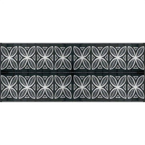 Camco 42833 8' x 20' Reversible RV Outdoor Mat - Features a Charcoal Botanical Design