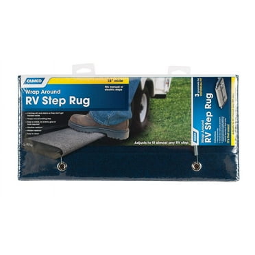 Camco 42924 Wrap Around Rug, 18'' Wide - Protects Your RV from Unwanted Dirt, Works on Electrical Manual RV Steps (Blue)