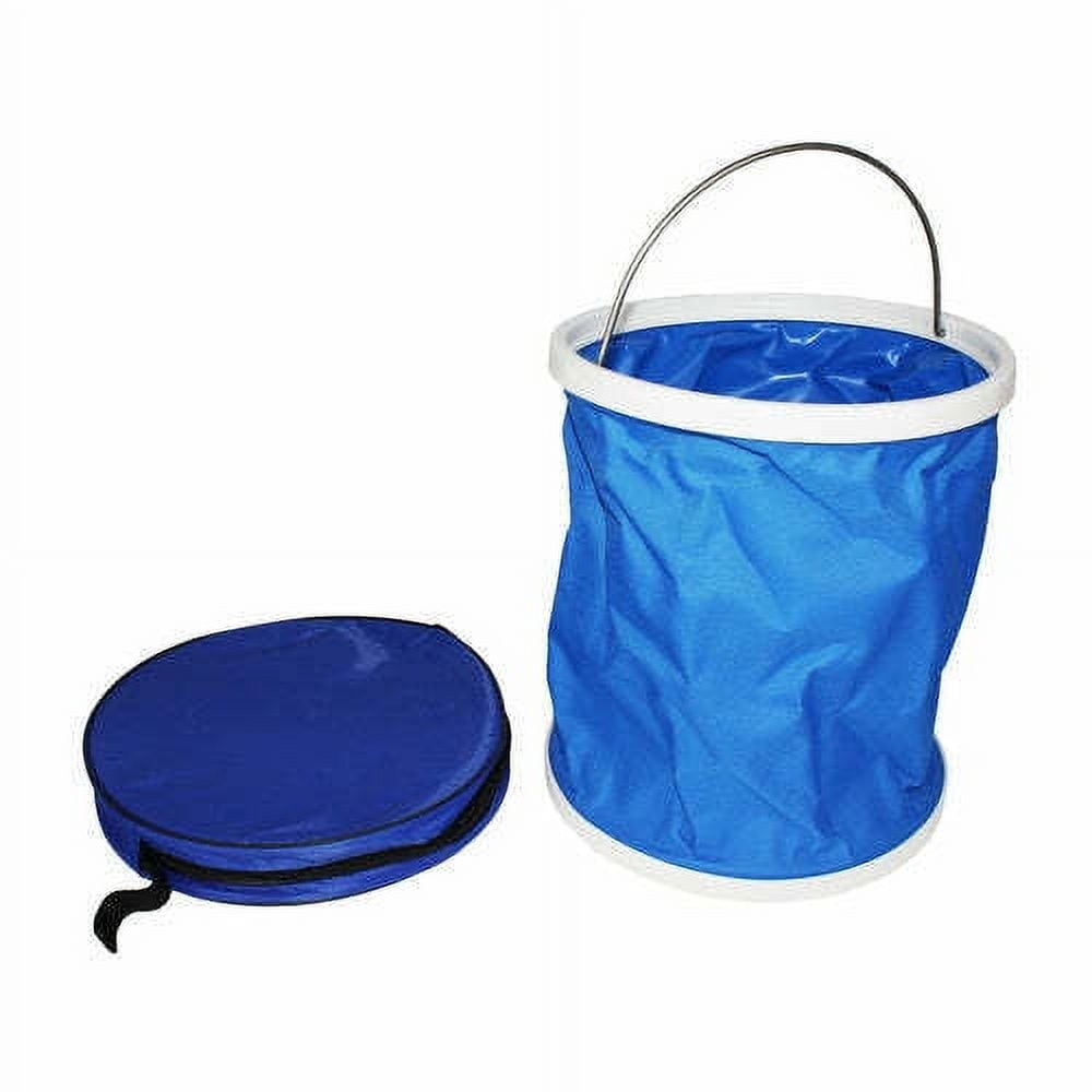 42993 CAMCO MANUFACTURING 9.25 Blue Collapsible Under Sink Drain Trap and  Water Heater Drain Valve Bucket with Zippered Storage Bag
