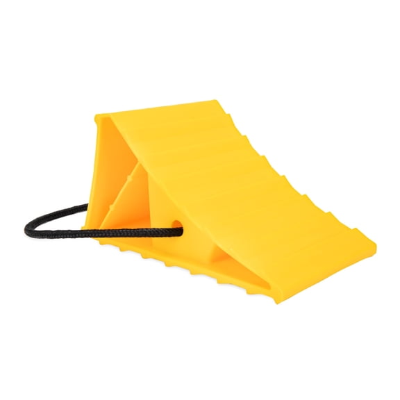 Camco 44472 Wheel Chock With Rope For Easy Removal, Helps Keep Your Trailer or RV In Place Pack of 1, Yellow