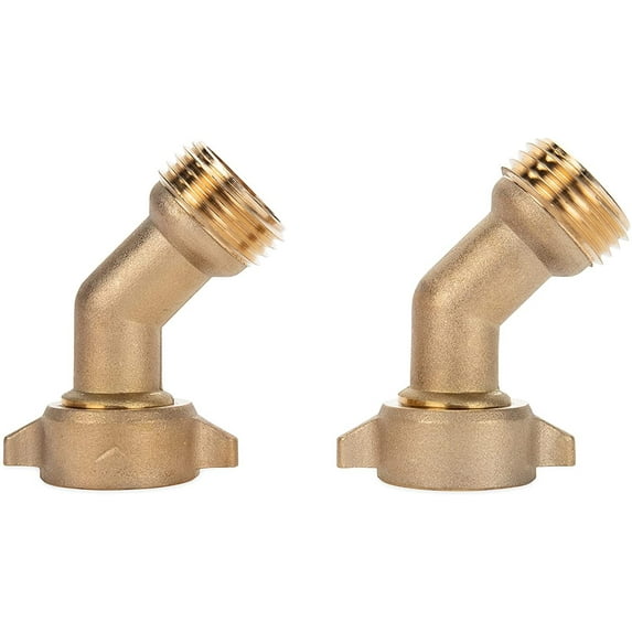 Camco 45 Degree Hose Elbow Eliminates Stress and Strain On RV Water Intake Hose Fittings Solid Brass 2-Pack 22607