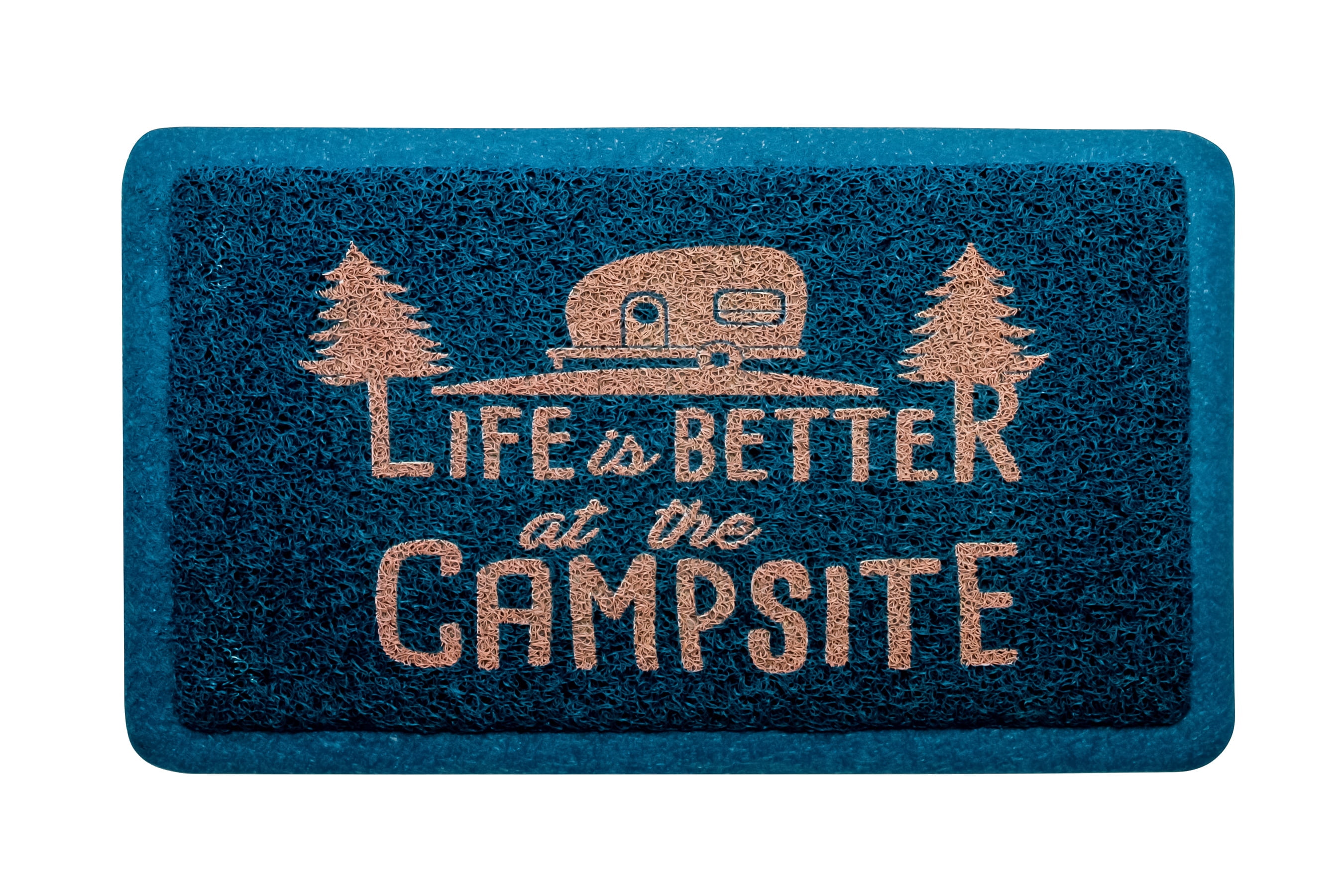 Camco Camper RV Door Mat, Rubber Backing, Durable PVC Material, Blue ...