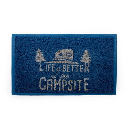 Camco Life Is Better at the Campsite Camper/RV Door Mat | Features Weather and Mildew Resistant Design & Non-Slip Rubber Backing | Blue/Orange (53201)