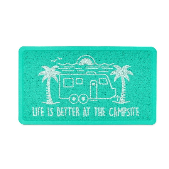 Camco 53447 "Life is Better at the Campsite" Campsite Scrub Rug - 26.5" x 15", RV Beach Bum (Teal)