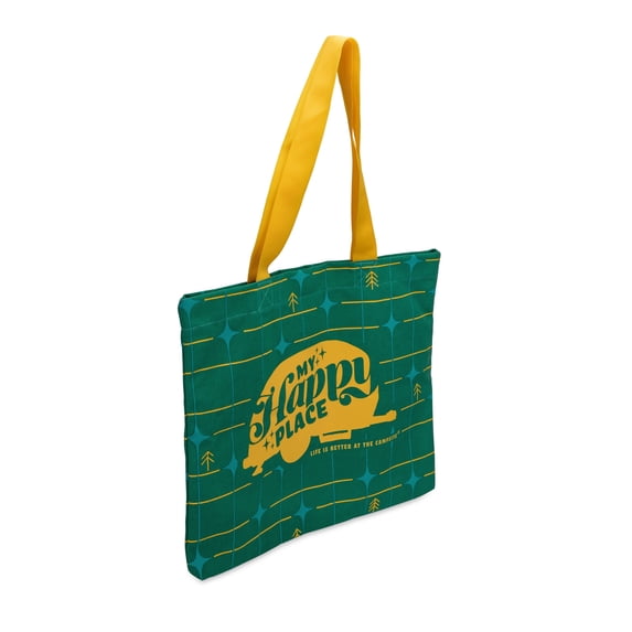 Camco 53483 Life is Better at the Campsite Tote Bag - My Happy Place, Green Grid