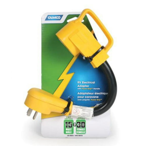 Camco 55163 RV Power Grip Dogbone Adapter, 12", 125V-1875W, 15A M to 30A F, Each