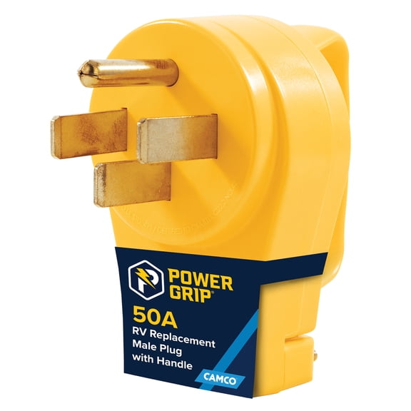 Camco 55255 Heavy Duty RV 50 AMP Male Plug Replacement with Power Grip Handle