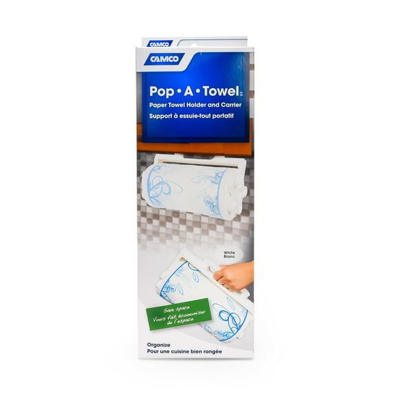 Camco 57111 Pop-A-Towel - Mountable/Portable Paper Towel Holder Dispenser and Carrier, White