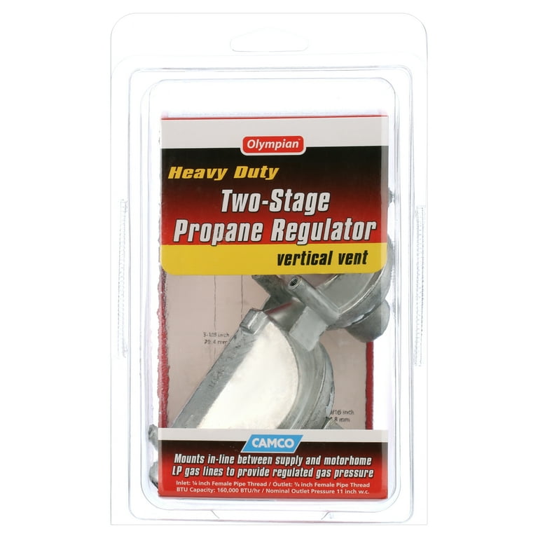 Camco 59323 Horizontal Two Stage Propane Regulator - Feature Integral First and Second Stages Camco 59323 Horizontal Two Stage Propane Regulator - Feature Integral First and Second Stages