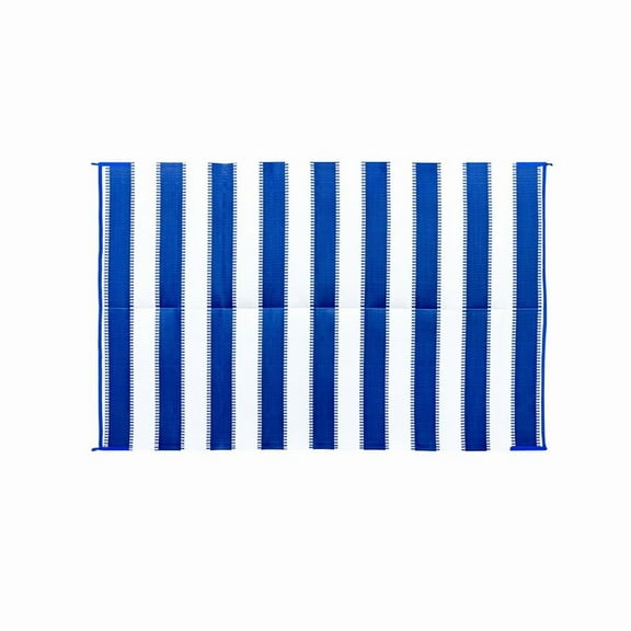 Camco 6' x 9' Reversible RV Outdoor Mat, Camping Mat, Blue Stripe